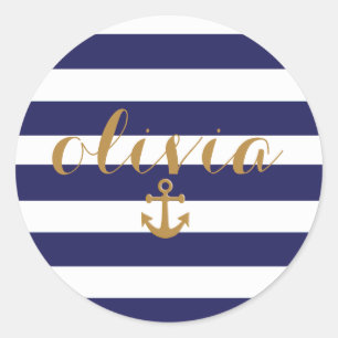 Preppy Navy Strips & Anchor Laptop Sticker