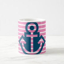 Preppy Navy und Pink Strickte AnkerTasse