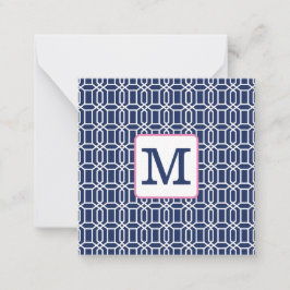 Preppy Navy White Octagon Geometric Monogram Mitteilungskarte