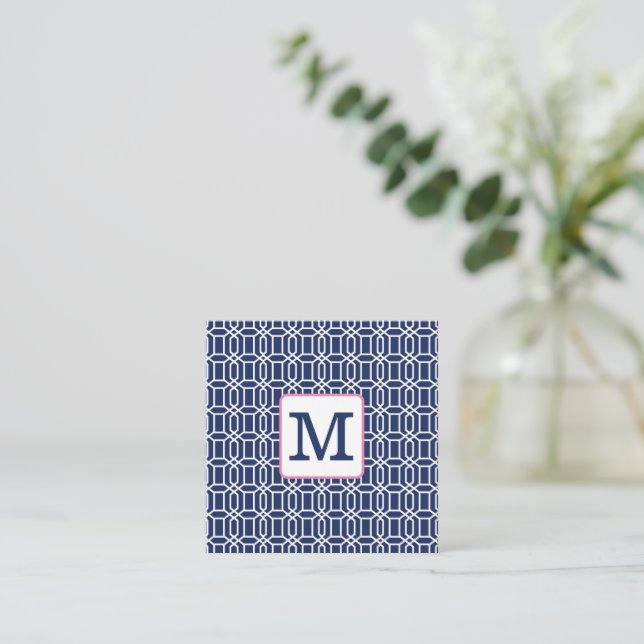 Preppy Navy White Octagon Geometric Monogram Mitteilungskarte (Stehend Vorderseite)
