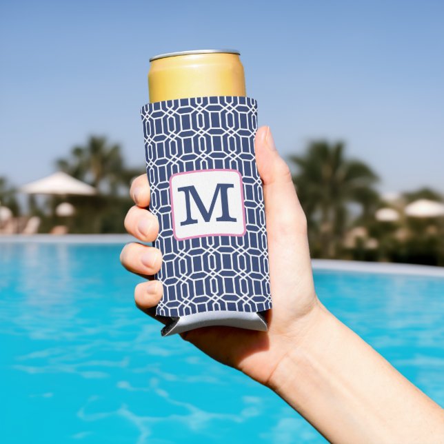 Preppy Navy White Octagon Geometric Monogram Selters Dosenkühler (In Situ Pool)