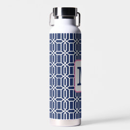 Preppy Navy White Octagon Monogram Coffee Trinkflasche