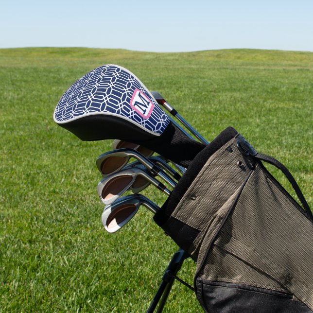 Preppy Navy White Octagon Monogram Golf Headcover (In SItu)