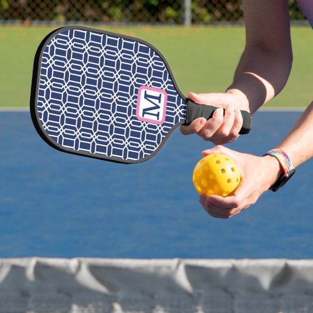 Preppy Navy White Octagon Monogram Pickleball Schläger (InSitu)