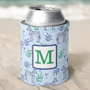 Preppy Navy Zebra Martinis Blue Monogram Dosenkühler