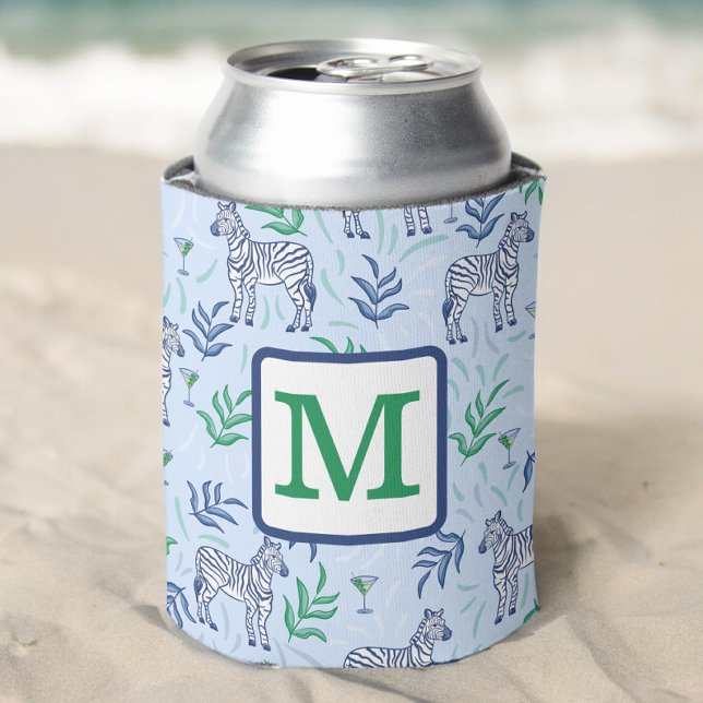 Preppy Navy Zebra Martinis Blue Monogram Dosenkühler (Von Creator hochgeladen)
