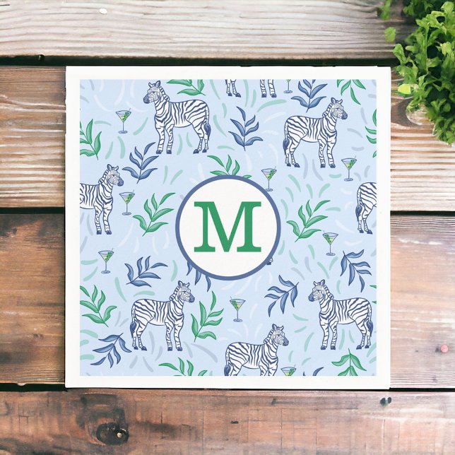 Preppy Navy Zebra Martinis Blue Monogram Serviette (Von Creator hochgeladen)