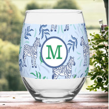 Preppy Navy Zebra Martinis Blue Monogram