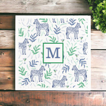 Preppy Navy Zebra Martinis White Monogram