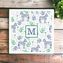 Preppy Navy Zebra Martinis White Monogram Serviette