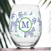 Preppy Navy Zebra Martinis White Monogram