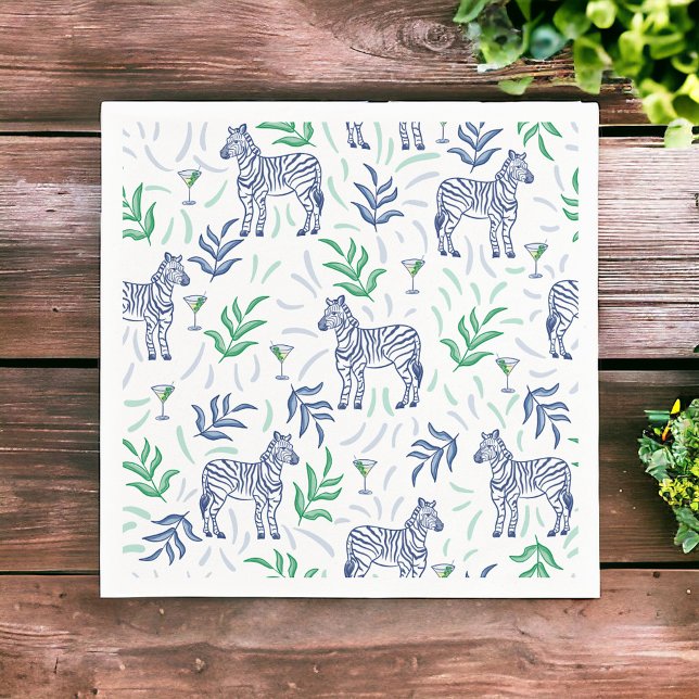 Preppy Navy Zebra Martinis White Serviette (Von Creator hochgeladen)