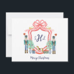 Preppy Nutcracker Monogram Foto Christmas Card Mitteilungskarte<br><div class="desc">Passen Sie dieses einzigartige Nutcracker-Preppy-Monogramm-Wappen-Design mit Ihrem Foto auf der Rückseite und Ihrer persönlichen Nachricht an. Melde mich,  wenn du passende Elemente benötigst.</div>