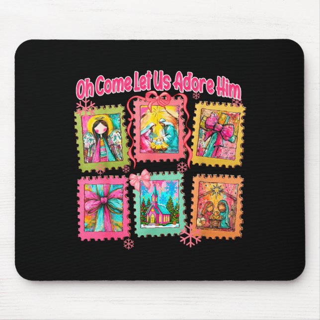 Preppy Oh Come Let Us Adore Him Christian Christma Mousepad (Vorne)
