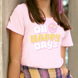 Preppy Oh Happy Days Slogan Smilie Gesicht T-Shirt