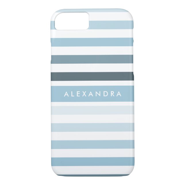Preppy Ombre Stripes Muster und Name in Aqua Blue Case-Mate iPhone Hülle (Rückseite)