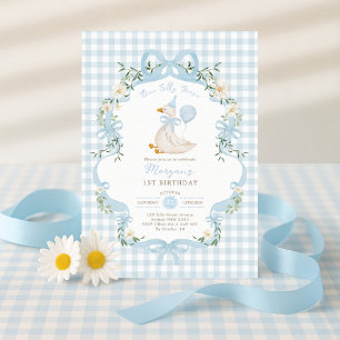 Preppy One Albern Goose Blue Bow 1. Geburtstag Einladung