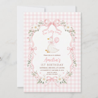 Preppy One Silly Goose Rosa Schleife Mädchen 1. Ge Einladung