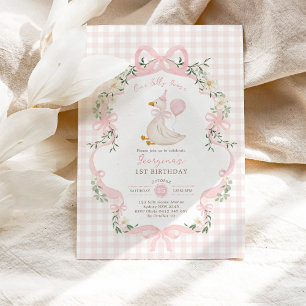 Preppy One Silly Goose Rosa Schleife Mädchen 1. Ge Einladung