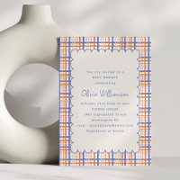 Preppy Orange Blue Kariert Scallop Baby Dusche