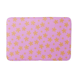 Preppy Orange Pink Floral Einfaches Blume Muster Badematte