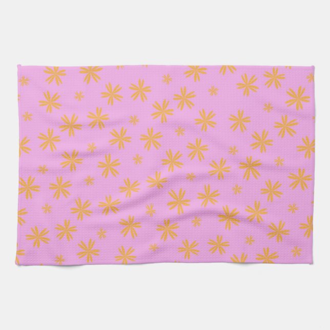 Preppy Orange Pink Hippie Blume Muster Geschirrtuch (Horizontal)
