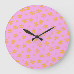 Preppy Orange Pink Hippie Blume Muster Große Wanduhr
