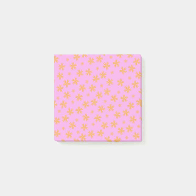 Preppy Orange Pink Hippie Blume Muster Post-it Klebezettel (Vorderseite)