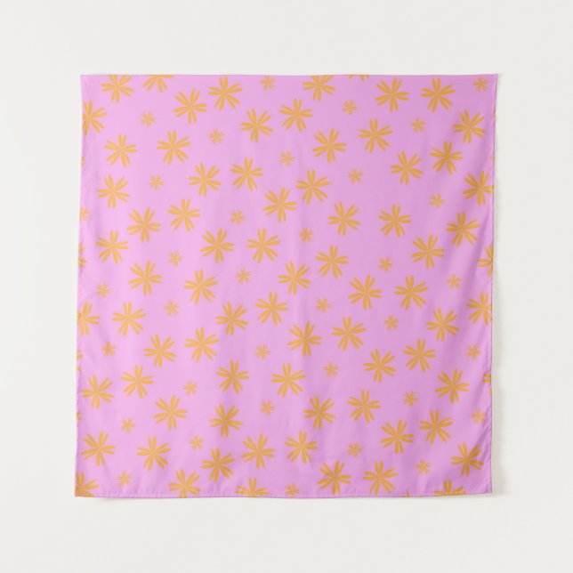 Preppy Orange Pink Hippie Blume Muster Wandteppich (Vorderseite)