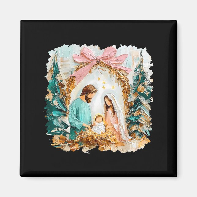 Preppy Painted Christian Nativity Scene God Faith  Magnet (Vorne)