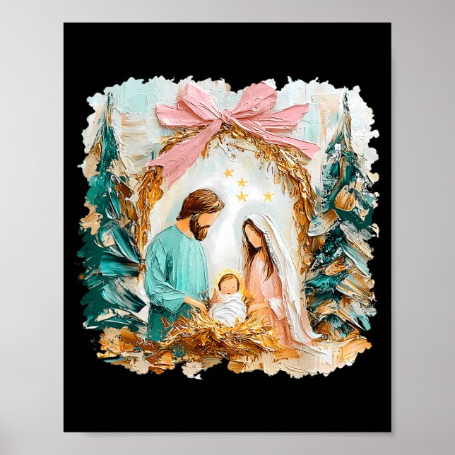 Preppy Painted Christian Nativity Scene God Faith  Poster (Vorne)