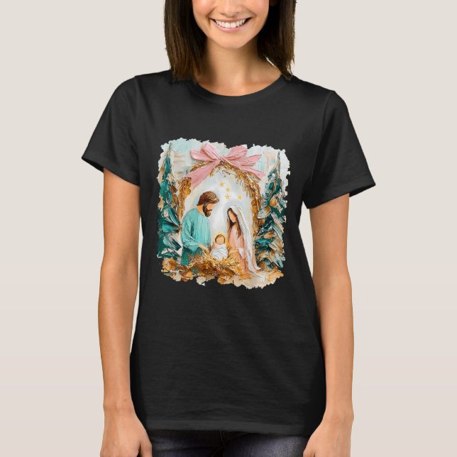 Preppy Painted Christian Nativity Scene God Faith  T-Shirt (Vorderseite)