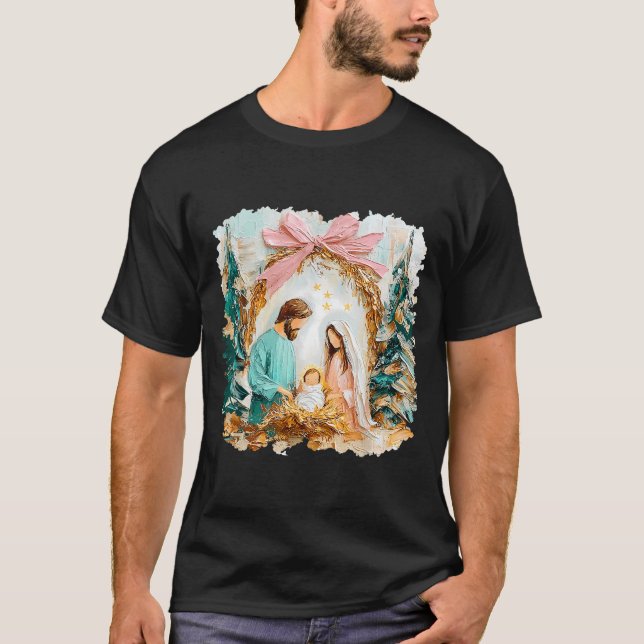 Preppy Painted Christian Nativity Scene God Faith  T-Shirt (Vorderseite)