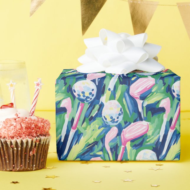 Preppy Palm Beach Abstrakte Golfclubs Geschenkpapier (Geburtstagsparty)