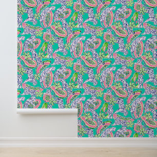 Preppy Palm Beach Aquamarin Tigers & Papayas Tapete