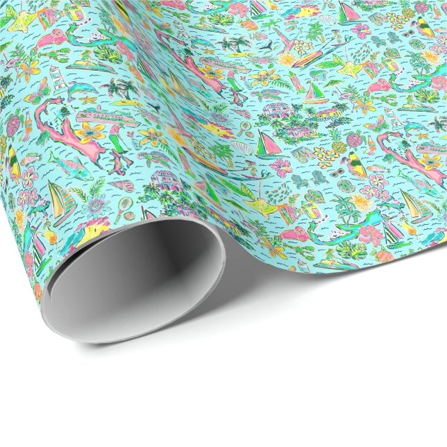 Preppy Palm Beach Bermuda Geschenkpapier (Rolleneckpunkt)