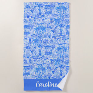 Preppy Palm Beach Blue Animal Vacation Personalize Strandtuch