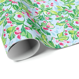 Preppy Palm Beach Christmas Holly Geschenkpapier