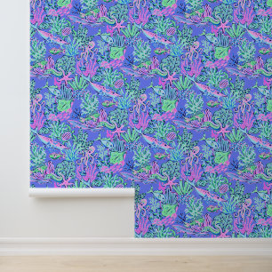 Preppy Palm Beach Lavender Ocean Meereswelt Tapete