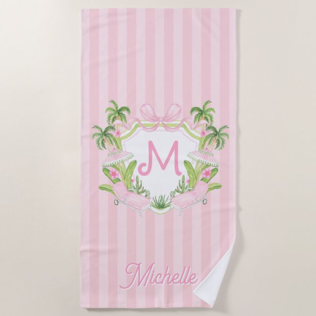 Preppy Palm Beach Monogram Crest Strandtuch (Vorderseite)