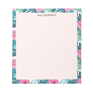 Preppy Palm Beach Monstera Blätter Hibiskus Custom Notizblock