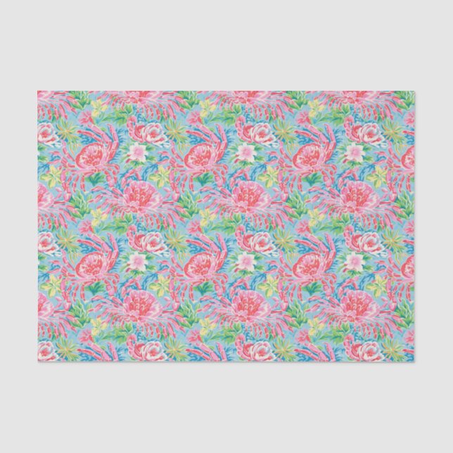 Preppy Palm Beach Ocean Crabs Muster Seidenpapier (Vorderseite)