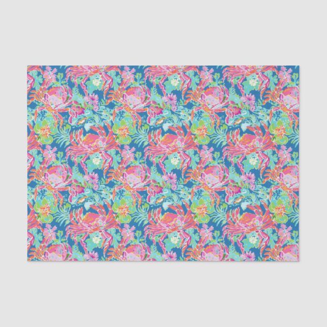 Preppy Palm Beach Ocean Crabs Muster Seidenpapier (Vorderseite)