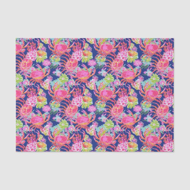 Preppy Palm Beach Ocean Crabs Muster Seidenpapier (Vorderseite)