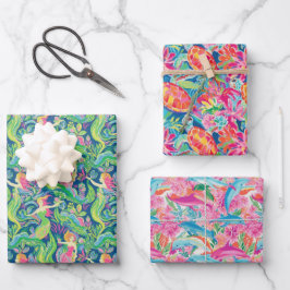 Preppy Palm Beach Ocean Mermaids Schildkröten Delp Geschenkpapier Set