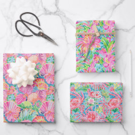 Preppy Palm Beach Ocean Muschel Crab Blume Muster Geschenkpapier Set