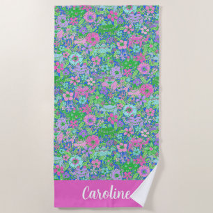 Preppy Palm Beach Pink & Blue Camels Personalisier Strandtuch