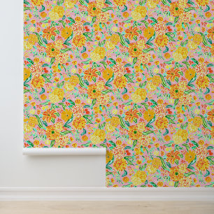 Preppy Palm Beach Pink & Orange Blume Tapete