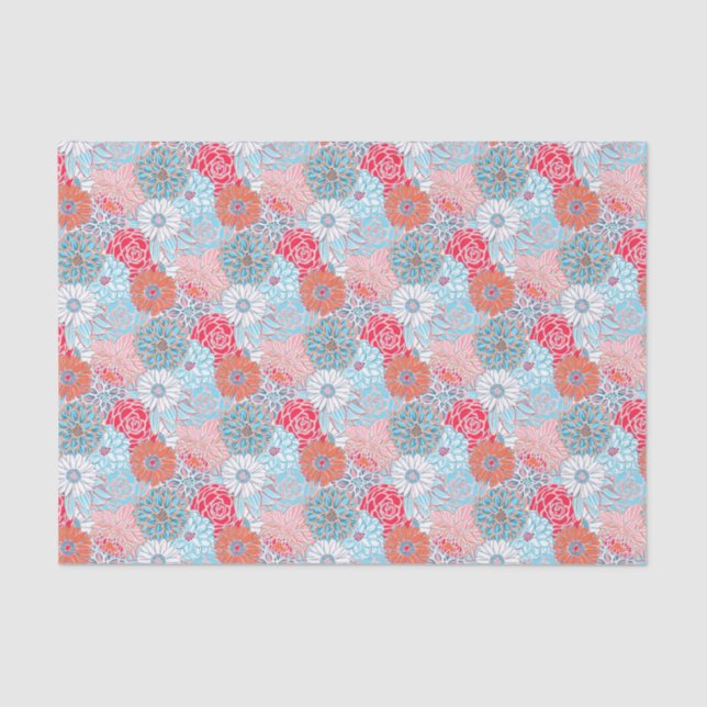 Preppy Palm Beach Print, Aquamarine und rote Blume Seidenpapier