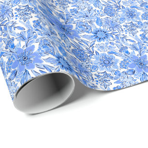 Preppy Palm Beach Print Blau und Weiß Blume Geschenkpapier